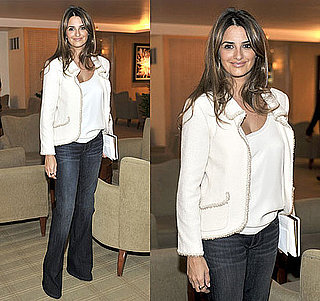 Penelope Cruz at LA's L'Ermitage Hotel in White Chanel Jacket and Jeans