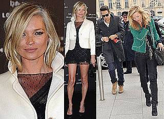 Photos of Kate Moss and Jamie Hince Out in Paris Casual During the Day and at Longchamp Bag Launch