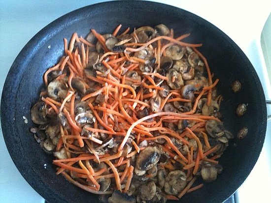 Sauteing the Mushrooms and Carrots