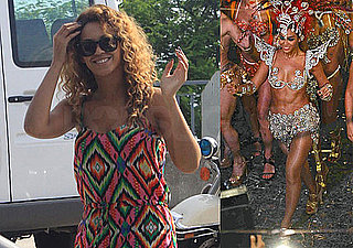 Photos of Beyonce in a Bright Jumper and Traditional Samba Costume in Brazil