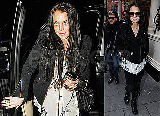 Photos of Lindsay Lohan With Dark Brown Hair Leaving Her Hotel in London