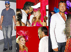 Photos of Gerard Butler Flirting With Actress Rita Guedes Wearing Mask at Rio Carnival in Brazil