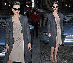 Scarlett Johansson Wearing Cat-Eye Sunglasses Outside David Letterman 2010