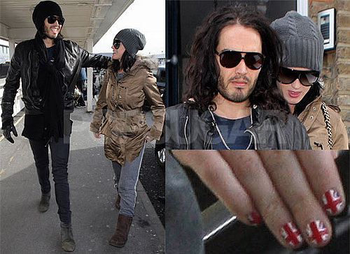 Photos of Katy Perry with Union Jack Nails and Russell Brand at Russell's London Home, Heathrow Airport and LAX Airport