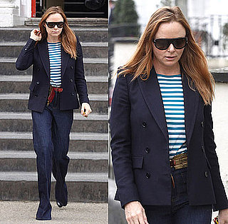 Stella McCartney in London in Green Striped Tee on St. Patrick's Day