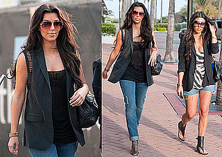 Photos of Kim and Kourtney Kardashian Together Wearing Denim and Black in Miami