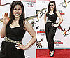 America Ferrera Wearing Black Strapless Jumpsuit and Snakeskin Belt