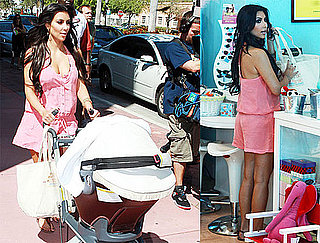 Photos of Kim Kardashain in a Short Romper Babysitting Mason Disick in Miami