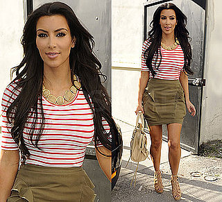 Kim Kardashian in Striped Shirt in Miami