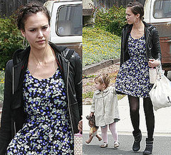 Jessica Alba Wearing Blue Floral Madewell Dress on Easter Sunday