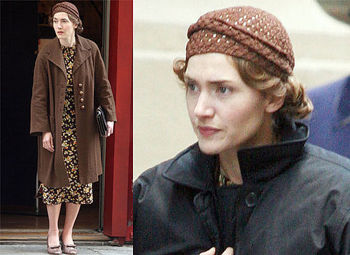 Photos of Kate Winslet in 1940s costume on the set of Mildred Pierce in New York City