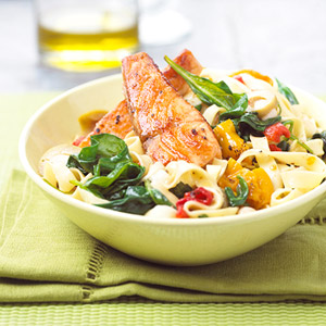 Mediterranean Salmon and Noodle Bowl Recipe