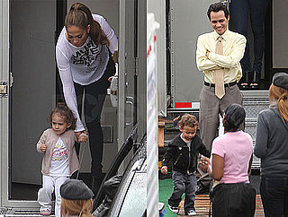 Pictures of Jennifer Lopez And Marc Anthony With Twins Max And Emme on The LA Set of HawthoRNe