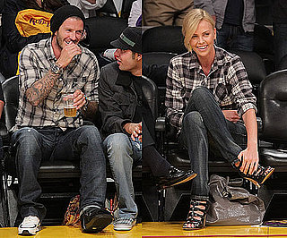 David Beckham and Charlize Theron Wear Plaid and Dark Denim at LA Lakers Game 2010-04-21 15:00:22