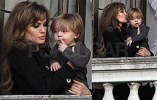 Pictures of Angelina Jolie With Knox Jolie-Pitt on Their Balcony in Venice