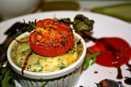 Baked egg and four cheese soufflé.