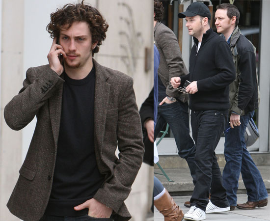 Pictures of Aaron Johnson, Matthew Vaughn and James McAvoy Outside Hospital Claudia Schiffer Gave Birth
