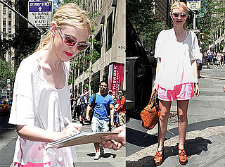 Pictures of Dakota Fanning Wearing Bright Red Lipstick in NYC