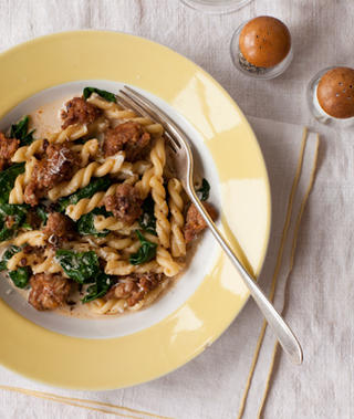 Gemelli With Spicy Sausage and Spinach Recipe
