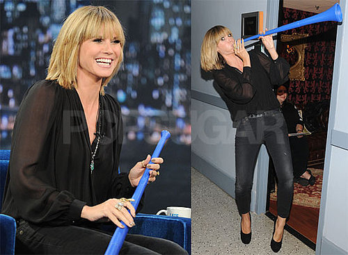 Pictures of Heidi Klum Playing a Vuvuzela on Late Night With Jimmy Fallon