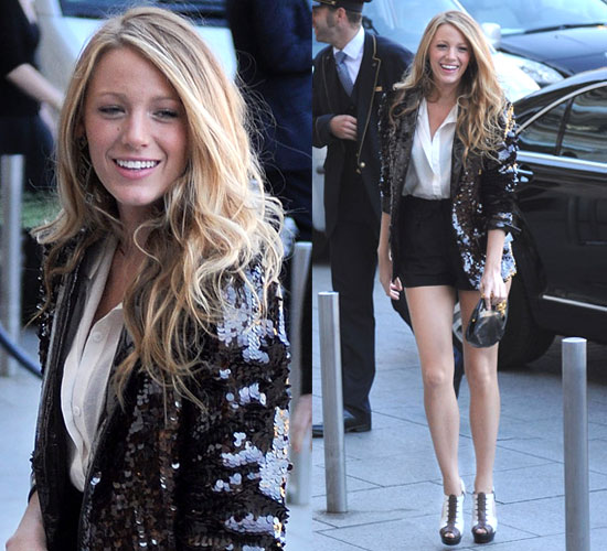 Blake Lively Wears Chanel Sequin Blazer While Filming Gossip Girl in Paris