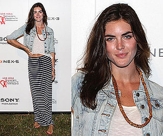 Hilary Rhoda Wearing Striped Maxiskirt and Acid Wash Denim Jacket 2010-07-12 10:00:22