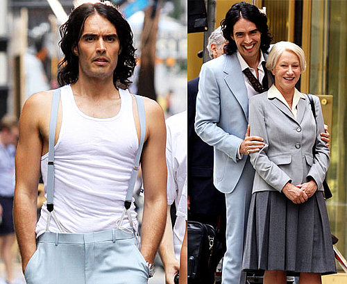 Pictures of Russell Brand and Helen Mirren Laughing on Set of Arthur