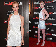 January Jones Wearing White Flapper Fringe Dress and Nude Pumps January Jones Wearing White Flapper Fringe Dress and Nude Pumps