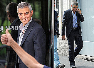 Pictures of George Clooney Shooting a Nespresso Commercial in Milan, Italy