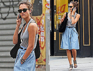 Pictures of Jessica Alba in a Blue Skirt in NYC