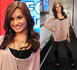 Pictures of Demi Lovato at Fox and Friends Wearing Pink Top and Black Boots