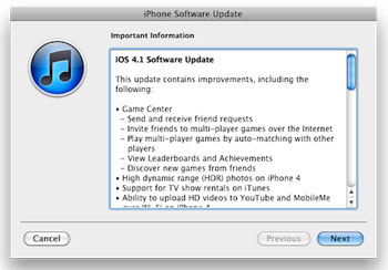 iOS 4.1 Update Available
