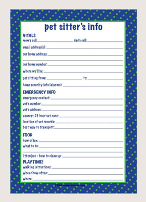 Notes to Leave a Pet Sitter