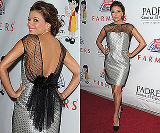 Eva Longoria Poses in Silver Backless Dress in Los Angeles