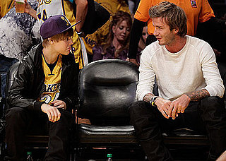 Denzel Washington, David Beckham, Jaden Smith, Justin Bieber and Leonardo DiCaprio at a Lakers Game