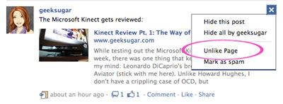 Facebook Adds Unlike Button to Fan Pages in Stream