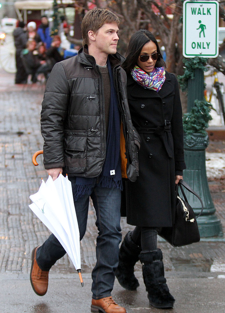 Zoe Saldana and Her Fiancé Keep Close in Chilly Colorado Zoe Saldana and Her Fiancé Keep Close in Chilly Colorado