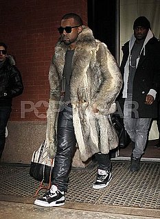 Pictures of Kanye West Leaving His NYC Hotel Wearing Nike Jordans