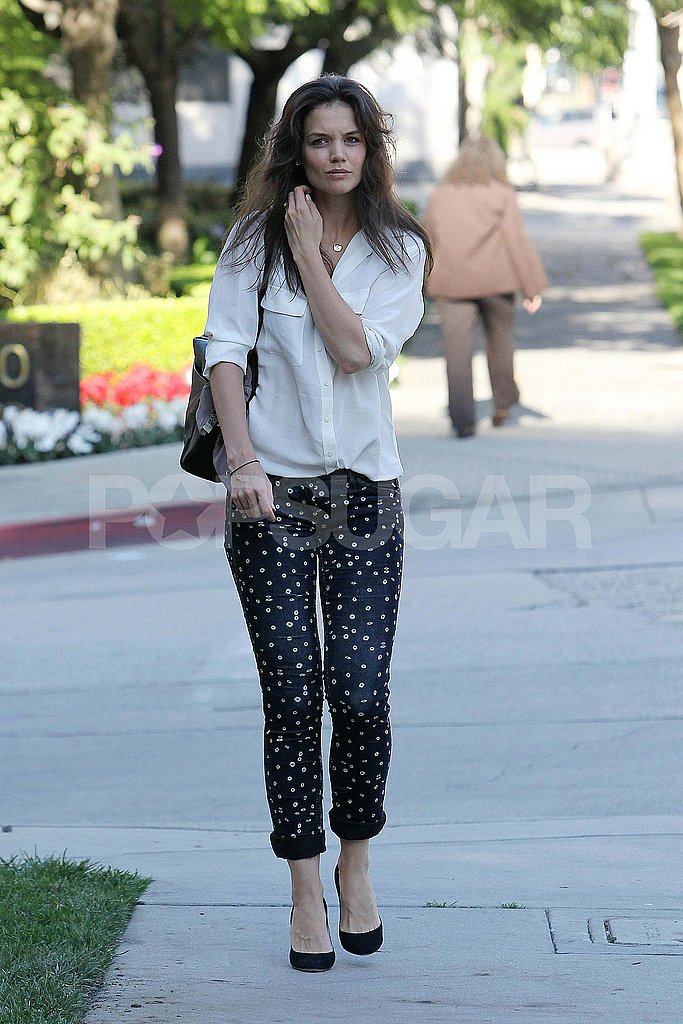 Katie Holmes Puts Her Best Foot Forward in Polka-Dot Pants Katie Holmes Puts Her Best Foot Forward in Polka-Dot Pants