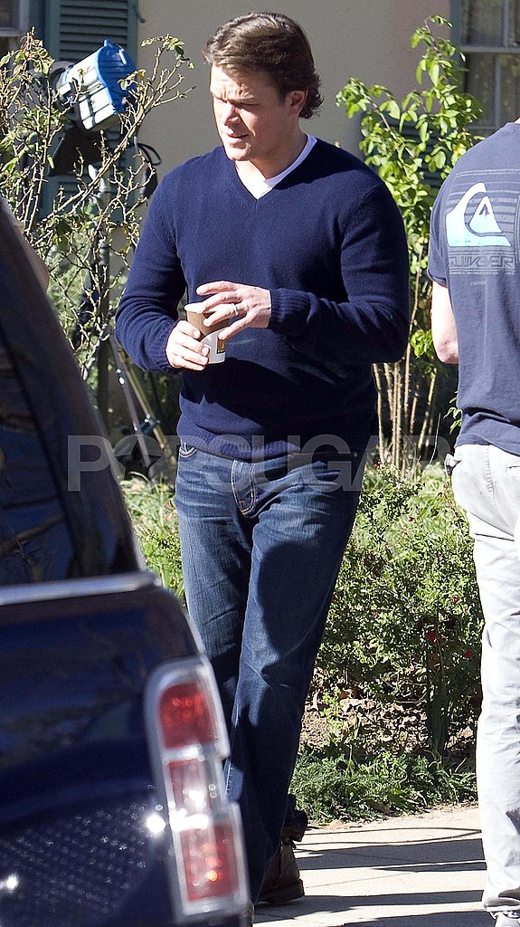 Busy Man Matt Damon Starts His Day With Coffee Busy Man Matt Damon Starts His Day With Coffee