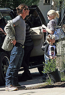 Pictures of Gwen Stefani, Gavin Rossdale, Zuma Rossdale, and Kingston Rossdale on Super Bowl Sunday in LA