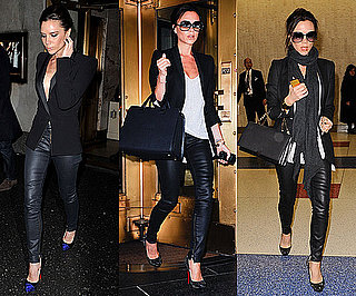 Victoria Beckham Wears Leather Pants and Blazer While in New York