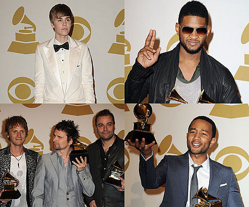 Pictures of Justin Bieber, Usher, John Legend and Matt Bellamy in the 2011 Grammy Awards Press Room