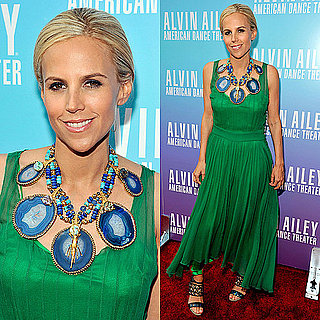 Tory Burch Style: Green Dress and Blue Necklace 2011-05-04 09:45:57
