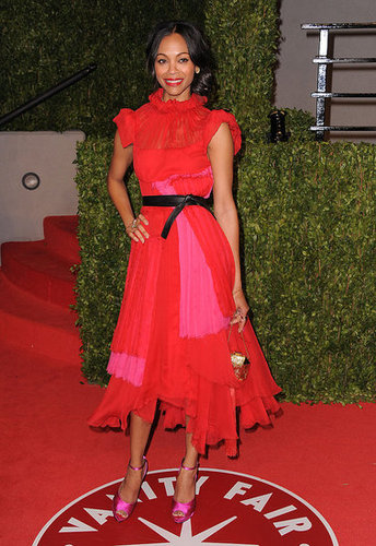 At the 2011 Vanity Fair Oscar Party, Zoe wore this gorgeous red ruffled dress by Prabal Gurung.
At the 2011 Vanity Fair Oscar Party, Zoe wore this gorgeous red ruffled dress by Prabal Gurung.