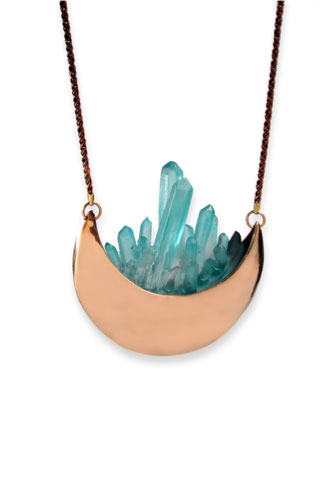 Resin Crystal Crescent Necklace in Bronze with Seafoam Resin Resin Crystal Crescent Necklace in Bronze with Seafoam Resin