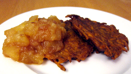 Curried Sweet Potato Latkes With Homemade Apple Pear Sauce Curried Sweet Potato Latkes With Homemade Apple Pear Sauce