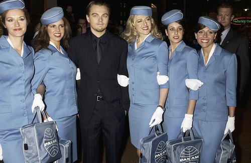 Leonardo DiCaprio stood with a gaggle of retro-chic flight attendants at the January 2003 UK premiere of Catch Me If You Can.
Leonardo DiCaprio stood with a gaggle of retro-chic flight attendants at the January 2003 UK premiere of Catch Me If You Can.