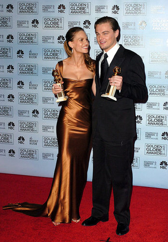 Leonardo DiCaprio won the best actor Golden Globe award in 2005 for his role in The Aviator and smiled for photos backstage with best actress winner Hilary Swank.
Leonardo DiCaprio won the best actor Golden Globe award in 2005 for his role in The Aviator and smiled for photos backstage with best actress winner Hilary Swank.