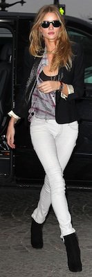 Rosie Huntington-Whiteley in Burberry Jeans and Theyskens Theory Blouse